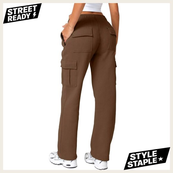 Medium Waist Fleece Sweatpants with Pockets Elastic Waist Baggy Fit